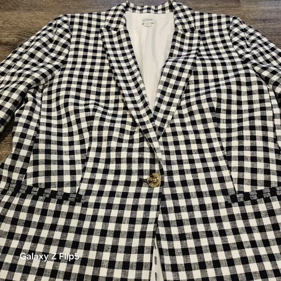 J.Crew Factory Gingham linen-blend Holland blazer