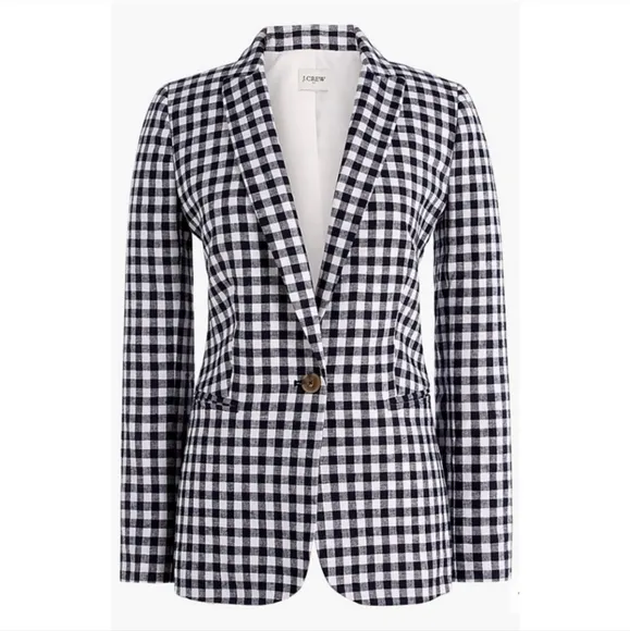 J.Crew Factory Gingham linen-blend Holland blazer