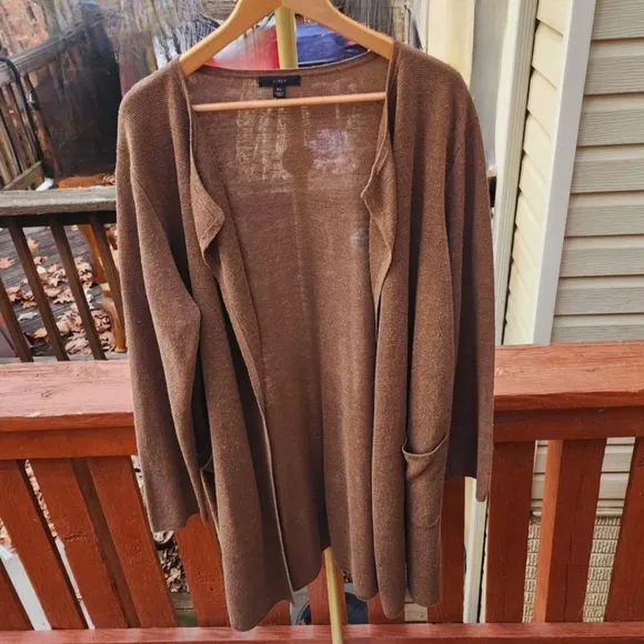 J.Crew Juliette Collarless  Sweater-Blazer In linen Blend  Color Peacan, Size XL