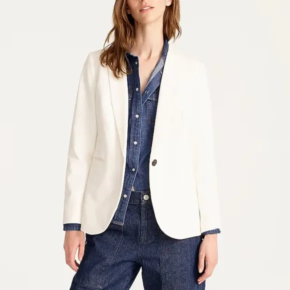 J.Crew Parke Blazer Jacket Women's Size 0P Linen Blend in White BF428 NEW