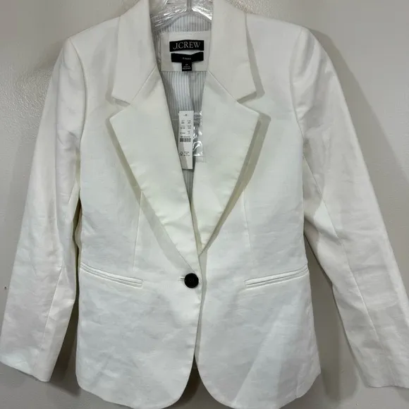 J.Crew Parke Blazer Jacket Women's Size 0P Linen Blend in White BF428 NEW