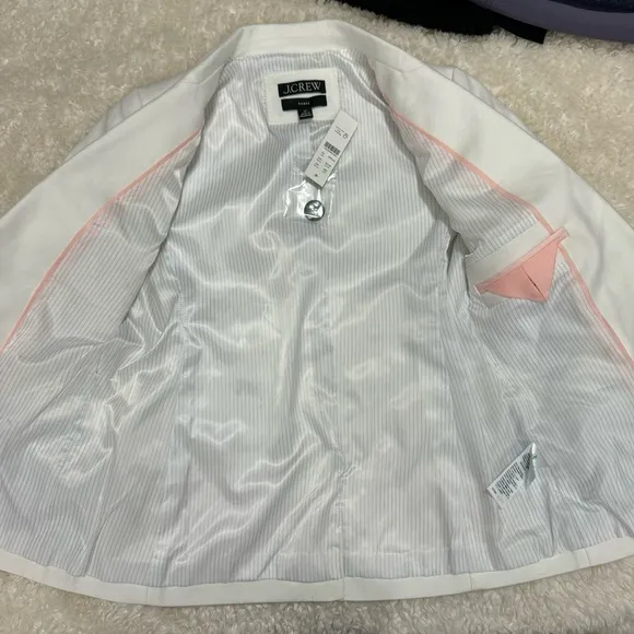 J.Crew Parke Blazer Jacket Women's Size 0P Linen Blend in White BF428 NEW