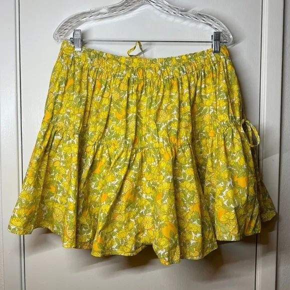 J.Crew Tiered Ruffle Mini Novelty Limone Citrus Floral Yellow Orange Skirt M