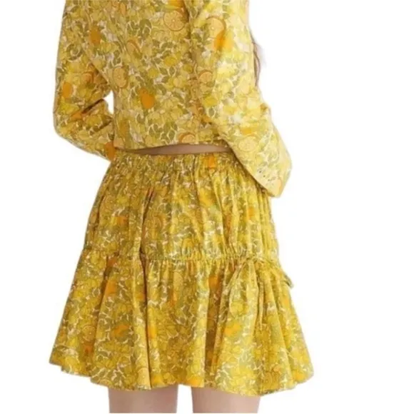 J.Crew Tiered Ruffle Mini Novelty Limone Citrus Floral Yellow Orange Skirt M
