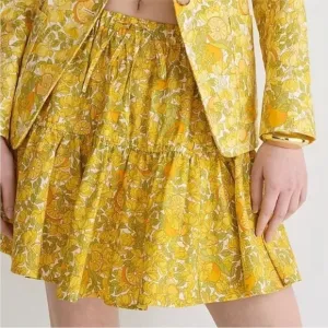 J.Crew Tiered Ruffle Mini Novelty Limone Citrus Floral Yellow Orange Skirt M