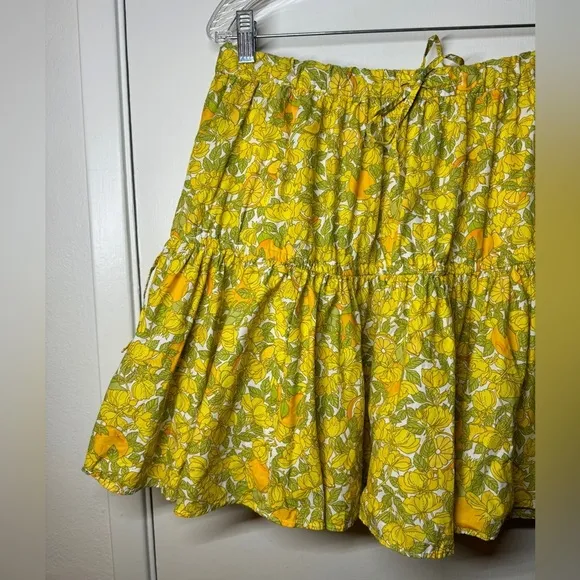 J.Crew Tiered Ruffle Mini Novelty Limone Citrus Floral Yellow Orange Skirt M