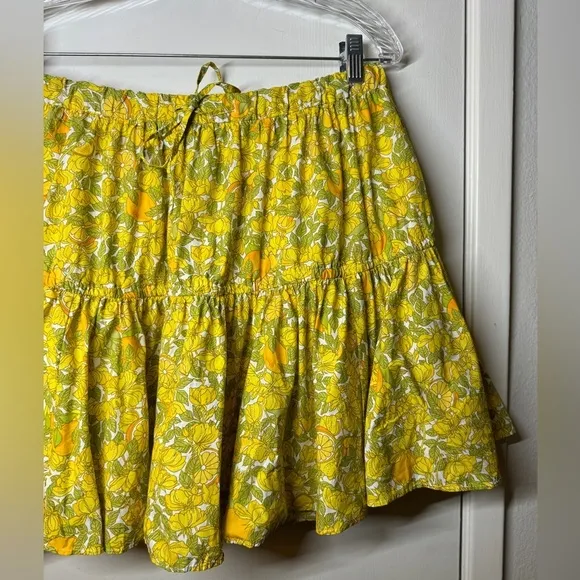 J.Crew Tiered Ruffle Mini Novelty Limone Citrus Floral Yellow Orange Skirt M