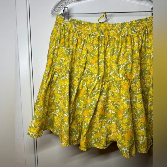 J.Crew Tiered Ruffle Mini Novelty Limone Citrus Floral Yellow Orange Skirt M