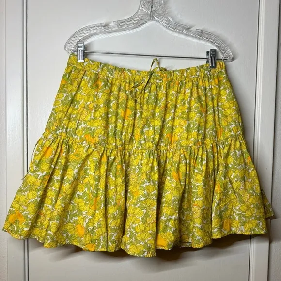 J.Crew Tiered Ruffle Mini Novelty Limone Citrus Floral Yellow Orange Skirt M