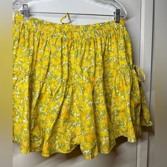 J.Crew Tiered Ruffle Mini Novelty Limone Citrus Floral Yellow Orange Skirt M