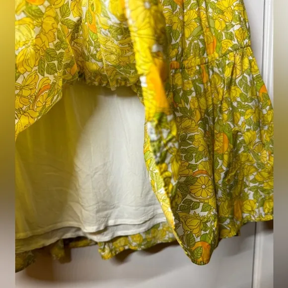 J.Crew Tiered Ruffle Mini Novelty Limone Citrus Floral Yellow Orange Skirt M