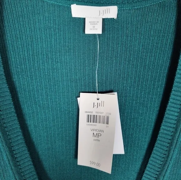 J.JILL Viridian ribbed longline cardigan sweater NWT
