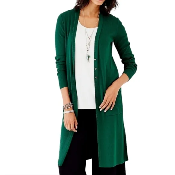 J.JILL Viridian ribbed longline cardigan sweater NWT