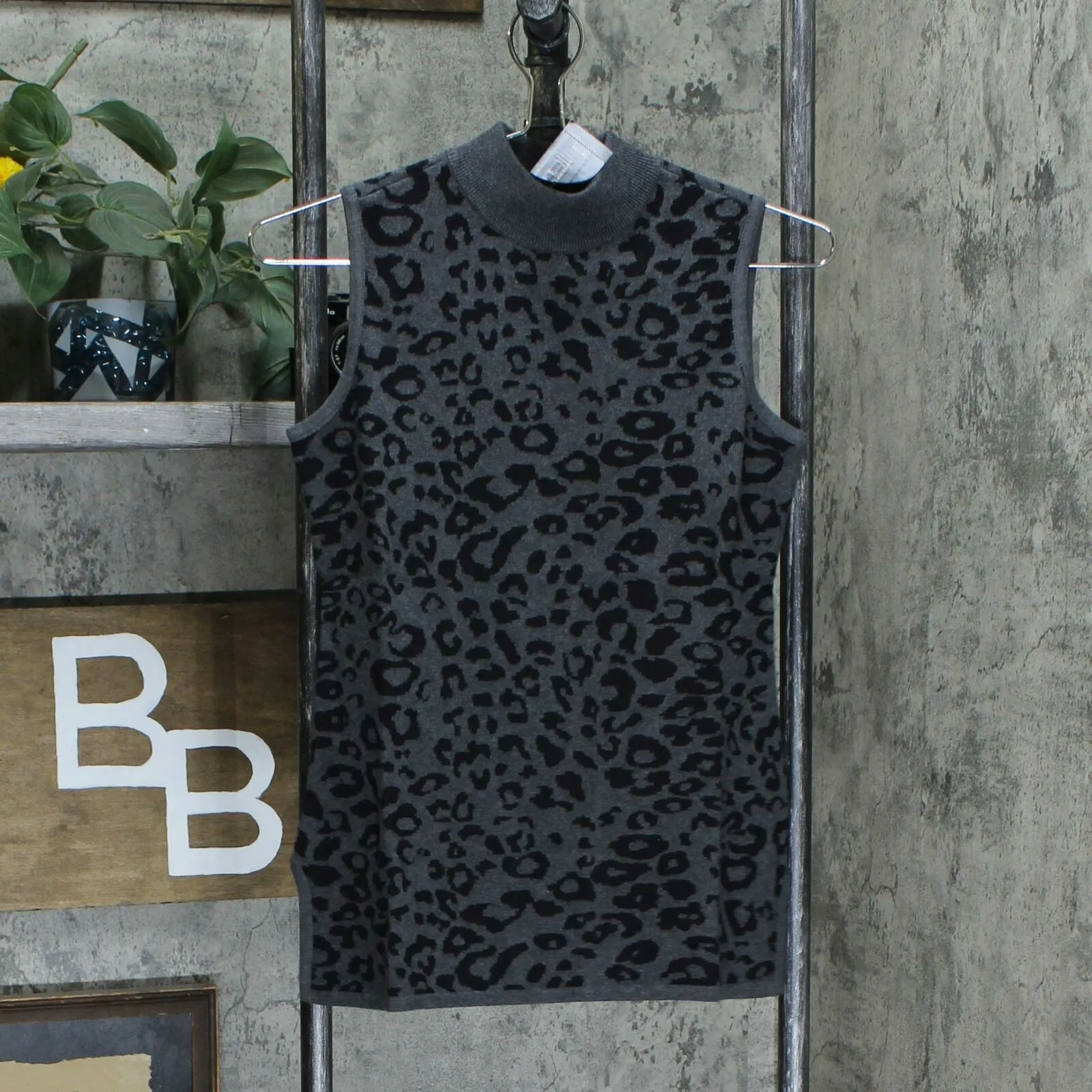 JM Collection Petite Jacquard Sleeveless Mock Neck Sweater Shell