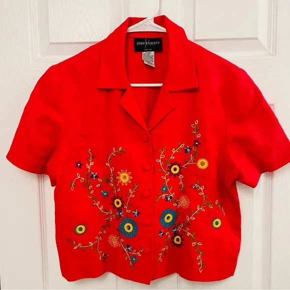 John Roberts VTG Embroidered linen Shirt Blazer