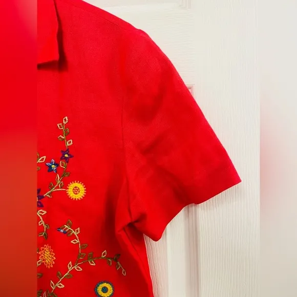 John Roberts VTG Embroidered linen Shirt Blazer