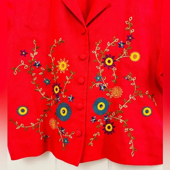 John Roberts VTG Embroidered linen Shirt Blazer
