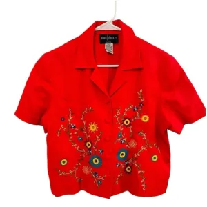 John Roberts VTG Embroidered linen Shirt Blazer