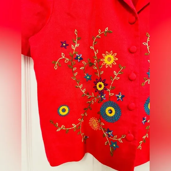 John Roberts VTG Embroidered linen Shirt Blazer