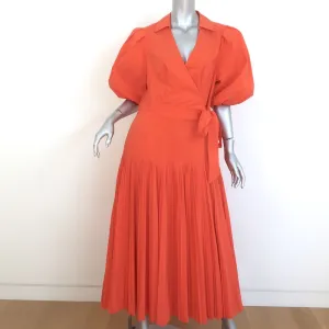 Jonathan Simkhai Marny Puff Sleeve Pleated Wrap Dress Orange Size Large