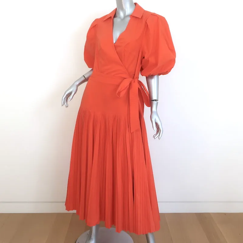 Jonathan Simkhai Marny Puff Sleeve Pleated Wrap Dress Orange Size Large