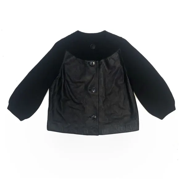 Jones New York Collection Leather &amp; Wool Cardigan Sweater Large