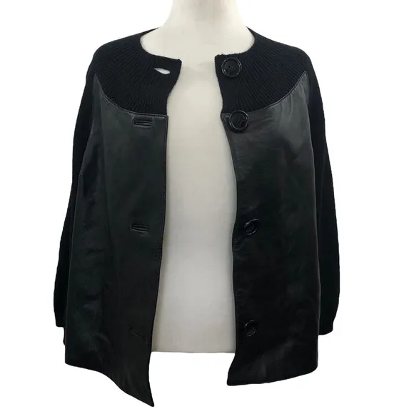 Jones New York Collection Leather &amp; Wool Cardigan Sweater Large