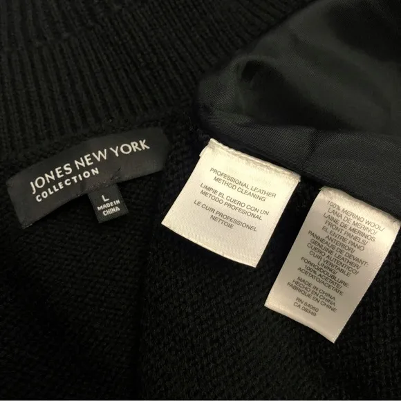 Jones New York Collection Leather &amp; Wool Cardigan Sweater Large