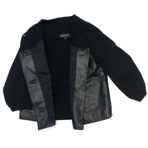 Jones New York Collection Leather &amp; Wool Cardigan Sweater Large
