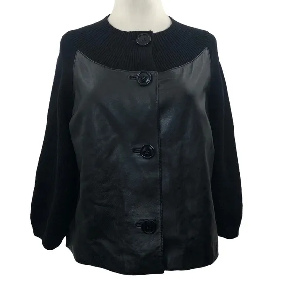 Jones New York Collection Leather &amp; Wool Cardigan Sweater Large
