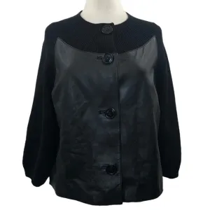 Jones New York Collection Leather &amp; Wool Cardigan Sweater Large