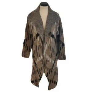 Joseph A NEW Womens Long Sweater Cardigan Size M Open Front Drapey Tan Pattern