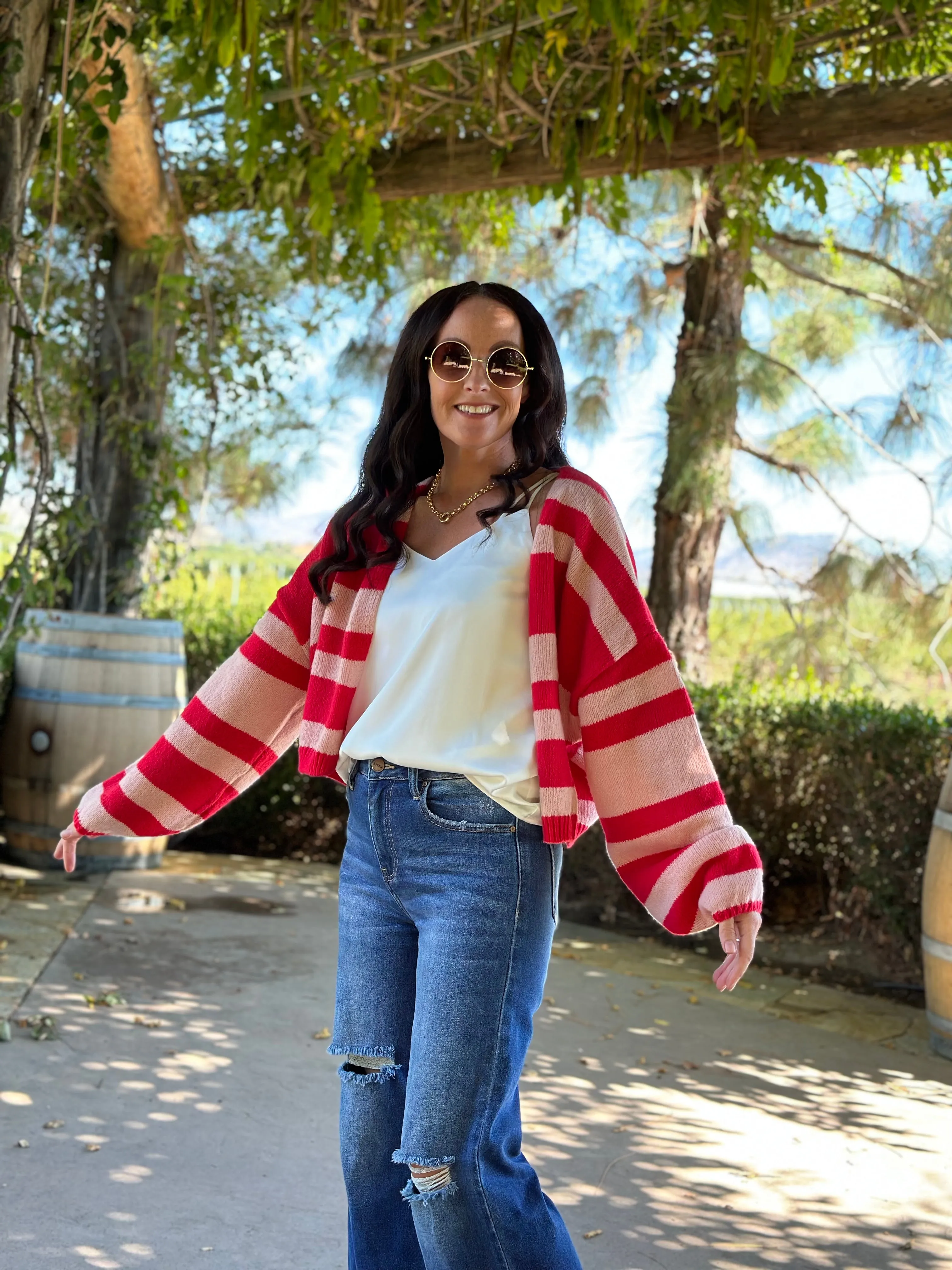 K79 STRIPE CROP CARDIGAN