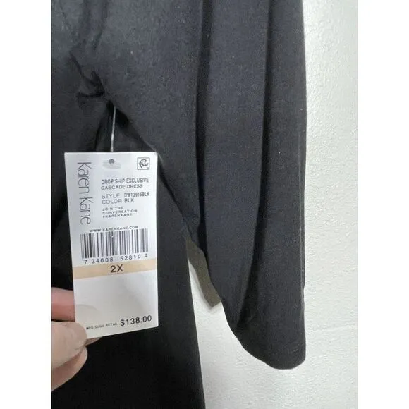 Karen Kane Cascade Dress size 2x black wrap style knee length Style L13915