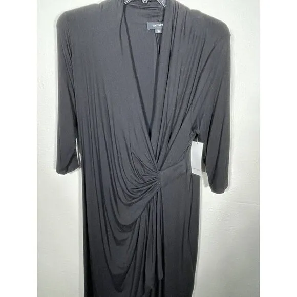 Karen Kane Cascade Dress size 2x black wrap style knee length Style L13915