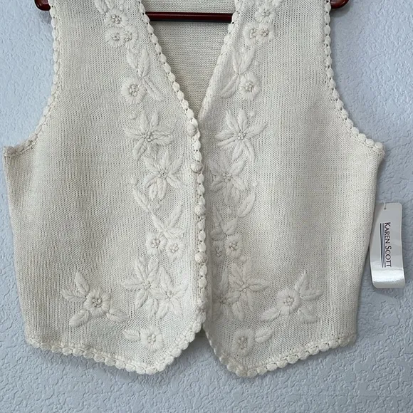Karen Scott Vintage Wool Embroidered Crochet Sweater Vest