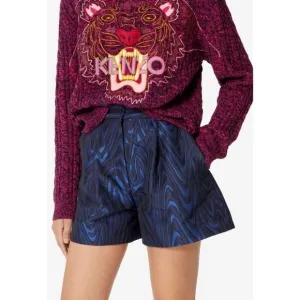 KENZO Blue and Black Jacquard Moire Tiger High Waisted Shorts