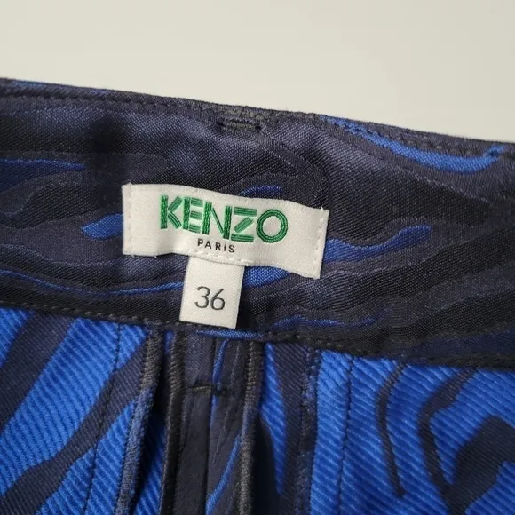 KENZO Blue and Black Jacquard Moire Tiger High Waisted Shorts