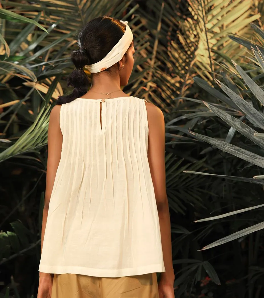 Khara Kapas   -   Tranquility White pleated top - Another Day in Paradise