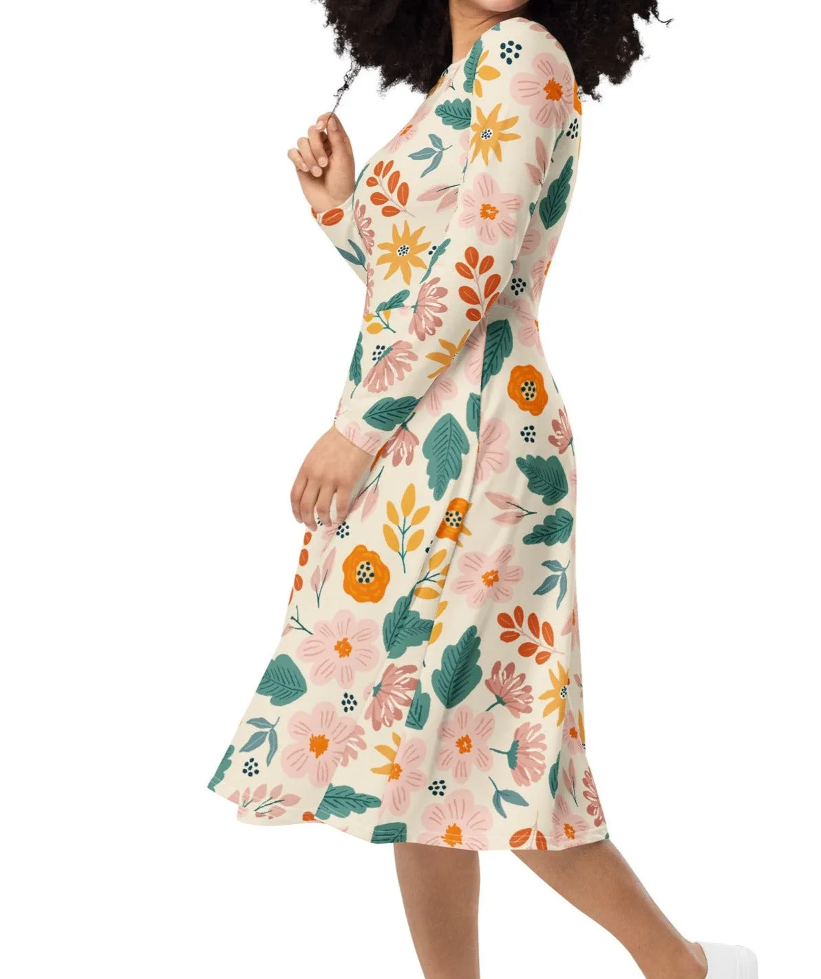 Kiss of Autumn Floral Midi Dress (S-4XL)