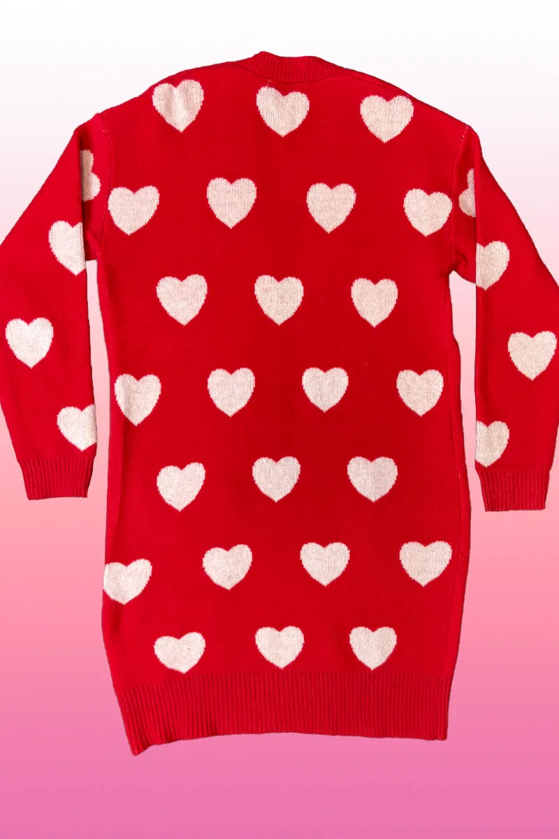 Knee length heart cardigan