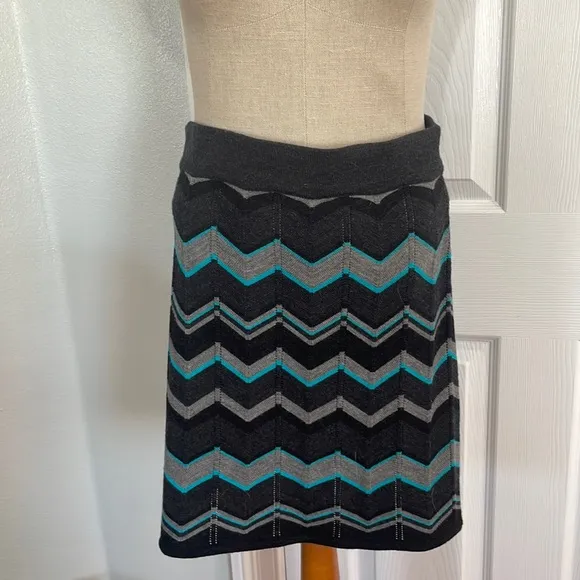 Krimson Klover sweater skirt knit merino wool chevron black gray turquoise S