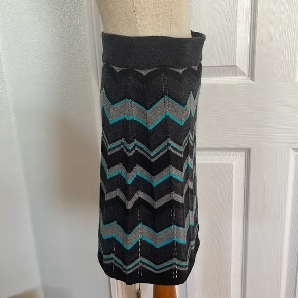 Krimson Klover sweater skirt knit merino wool chevron black gray turquoise S