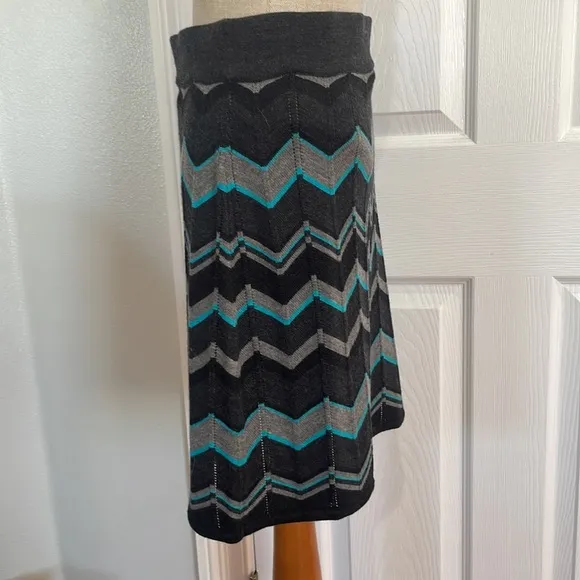Krimson Klover sweater skirt knit merino wool chevron black gray turquoise S