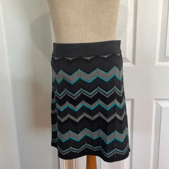 Krimson Klover sweater skirt knit merino wool chevron black gray turquoise S