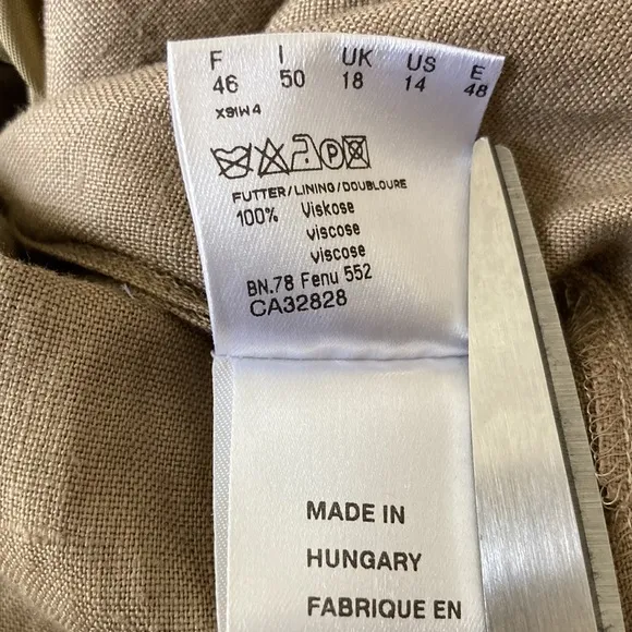 K.T. Kiyoko Takase Size U.S.14 100% Flax Linen Tan Skirt Suit