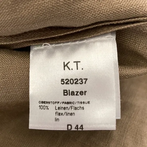 K.T. Kiyoko Takase Size U.S.14 100% Flax Linen Tan Skirt Suit