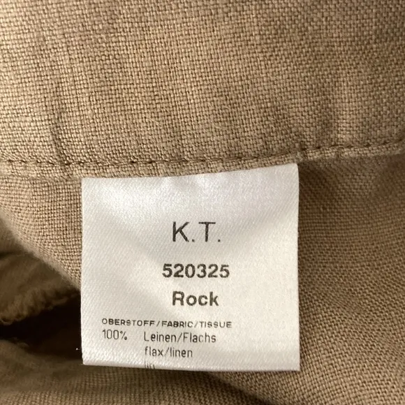 K.T. Kiyoko Takase Size U.S.14 100% Flax Linen Tan Skirt Suit