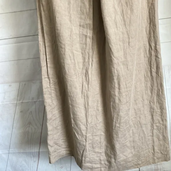 K.T. Kiyoko Takase Size U.S.14 100% Flax Linen Tan Skirt Suit