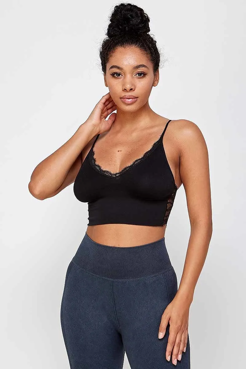 lace back sleeveless cropped seamless bra